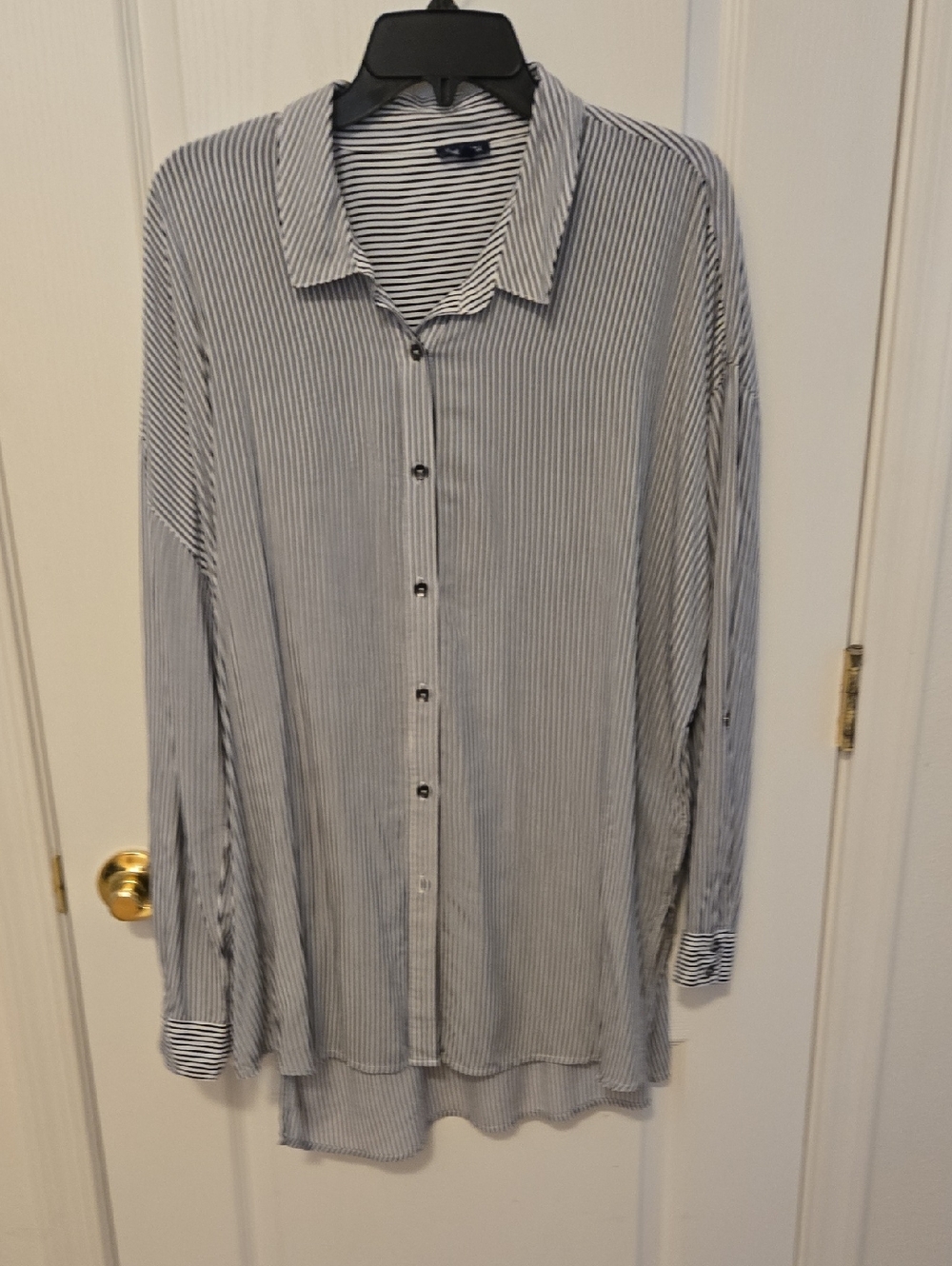 Relaxed Fit Striped Button-Down Shirt/tunic SMOKE FREE HOME